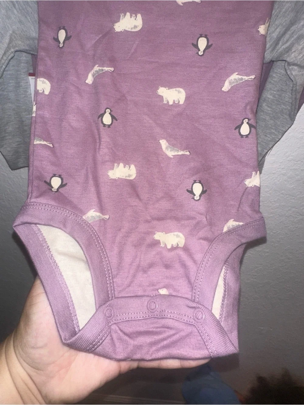 Carter's Baby Penguin 3 Piece Set - Gray & Plum